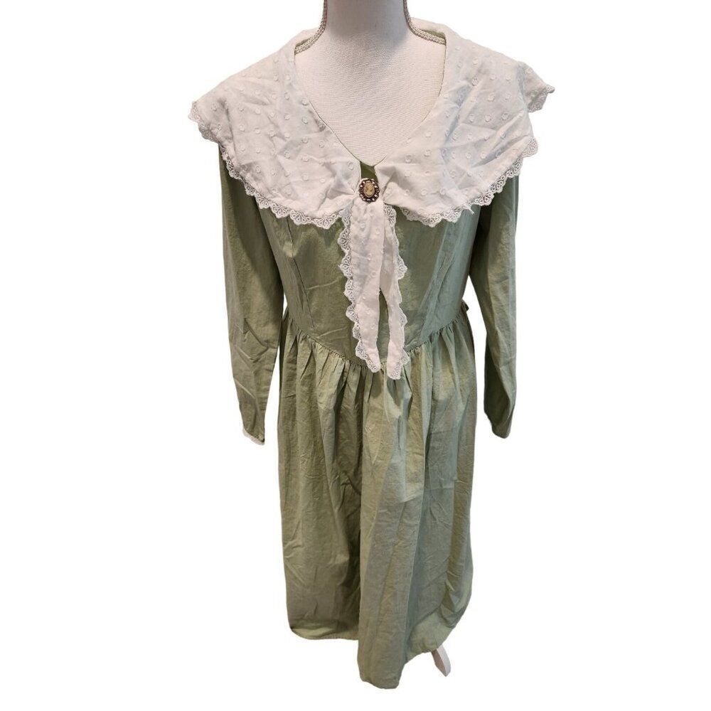 New Scarlet Darkness Maxi Dress Womens L Green Prairie Long Sleeve Lace Gothic